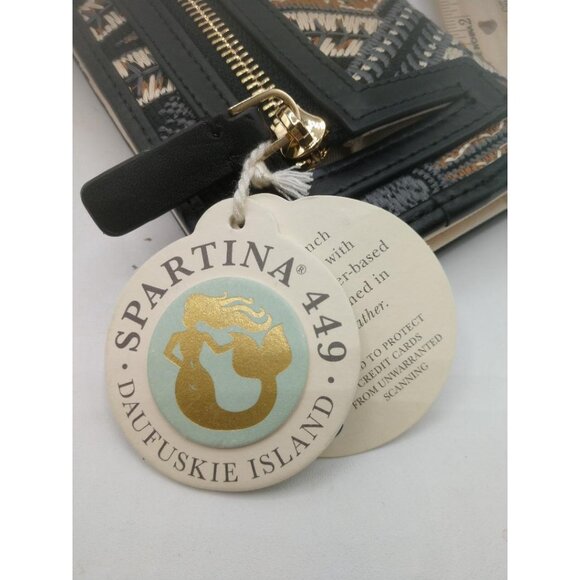 Spartina 449 Bellinger Batik Bifold Wallet Natural Linen & Leather RFID Protecte - Picture 3 of 5